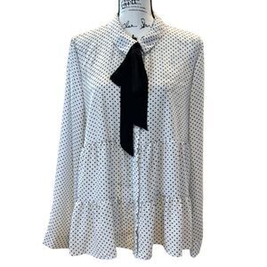 Riley & Rae White Polka Dot Blouse with Black Bow
